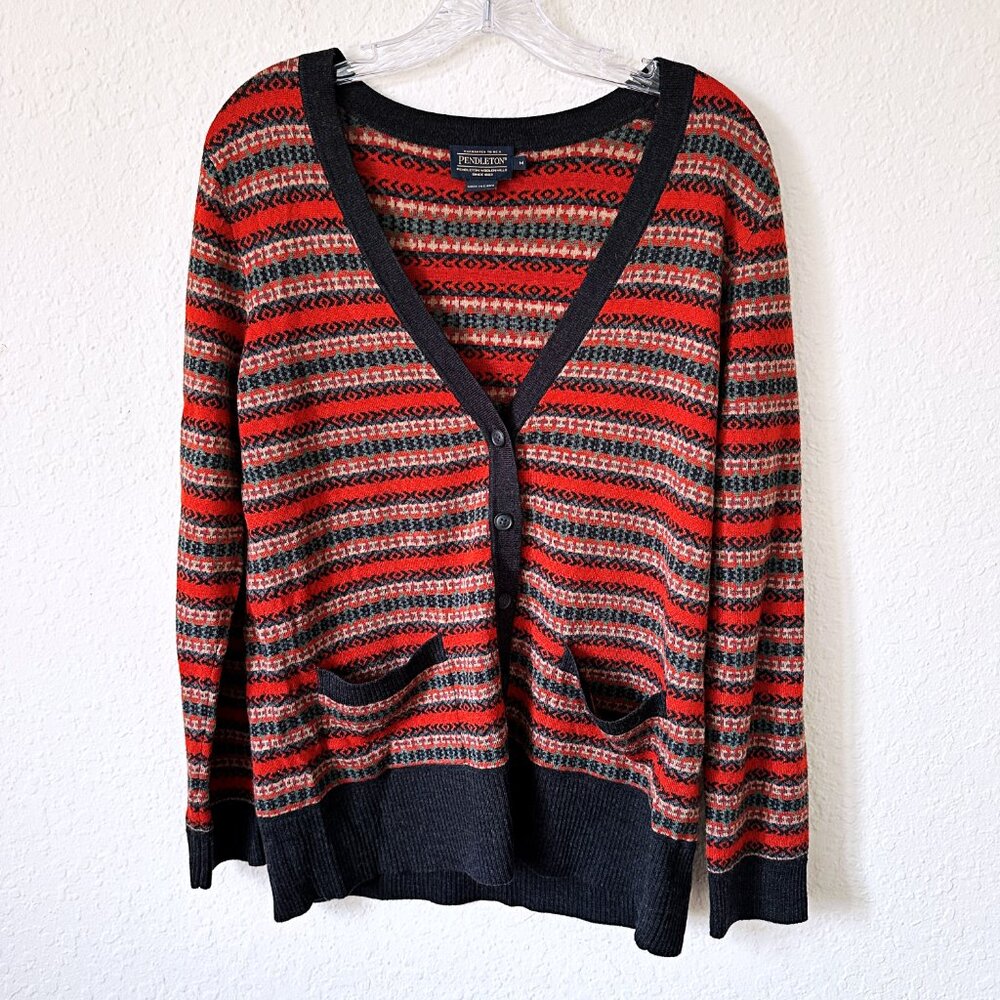 Pendleton Striped Merino Wool Pocket Button School Boy Cardigan M
